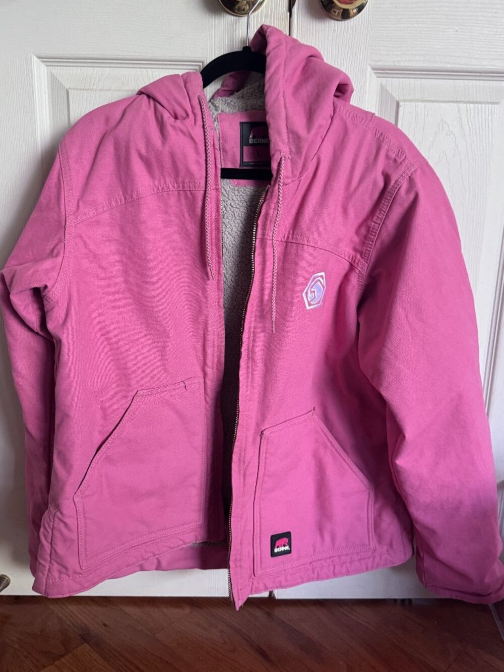 Berne Hooded Utility Work Jacket Pink Sherpa Lined